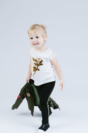 Cap Slv Knit Tee w/ Leaf Sequin Patch - Doe a Dear