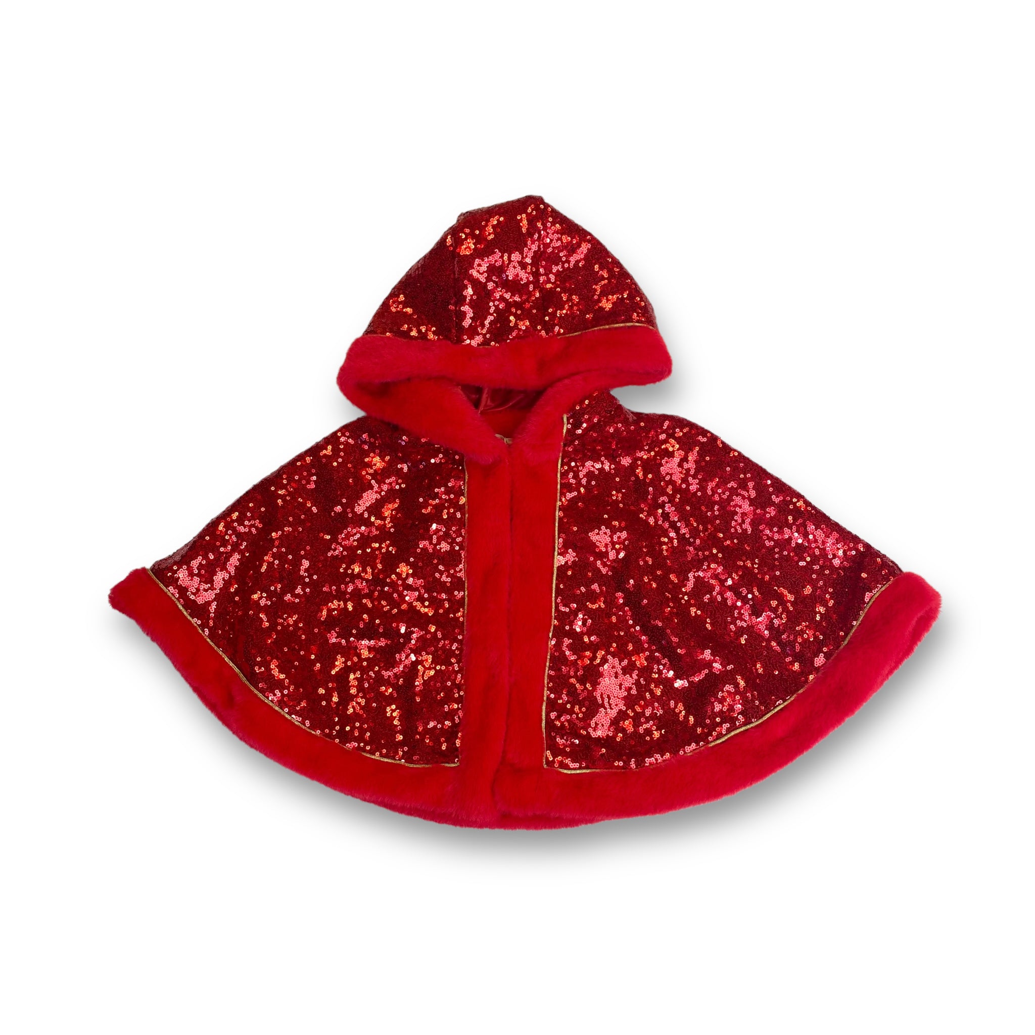 Fur Trim Hooded Sequin Cape -red – doe a dear