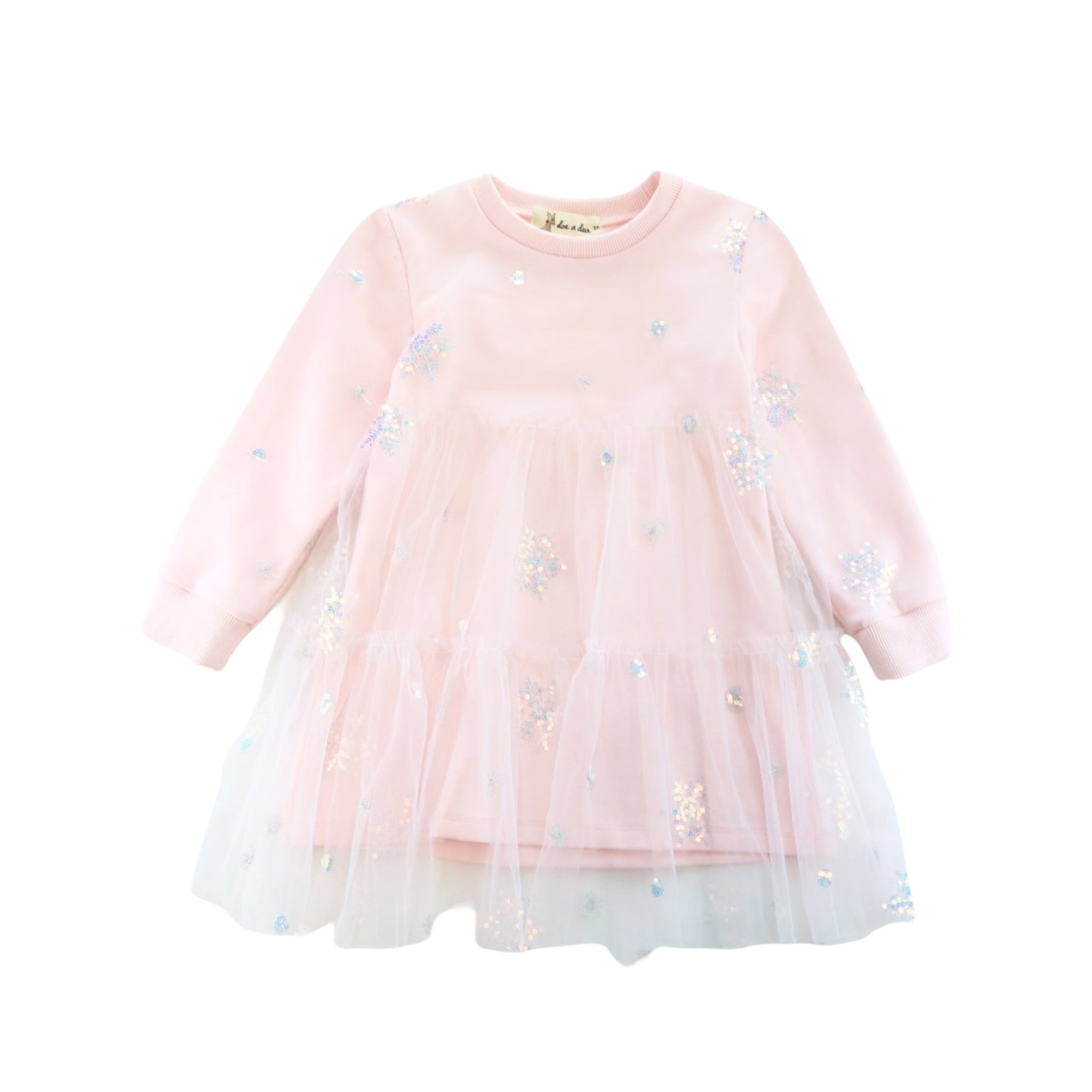 Snowflake Sequin Mesh Layer Dress -Pink – doe a dear