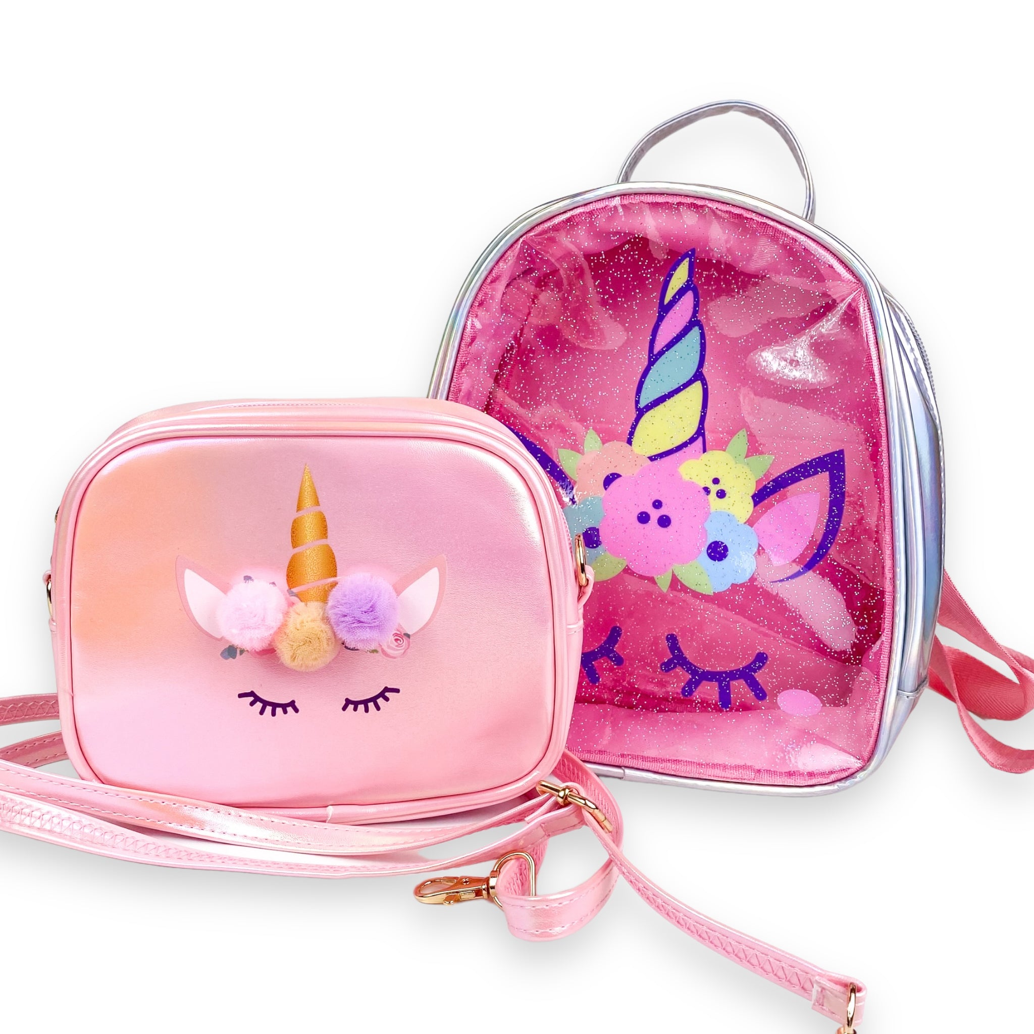 Unicorn Purse & Backpack set Silver/Pink - doe a dear