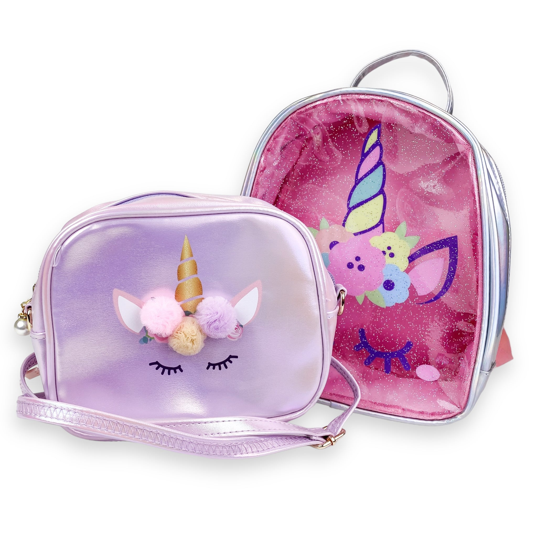 Unicorn Purse & Backpack set Silver/Purple - doe a dear