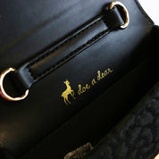 Floral Appliques Tweed Purse - Black - doe a dear