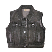 Rhinestone Stripe Denim Vest - Black - doe a dear