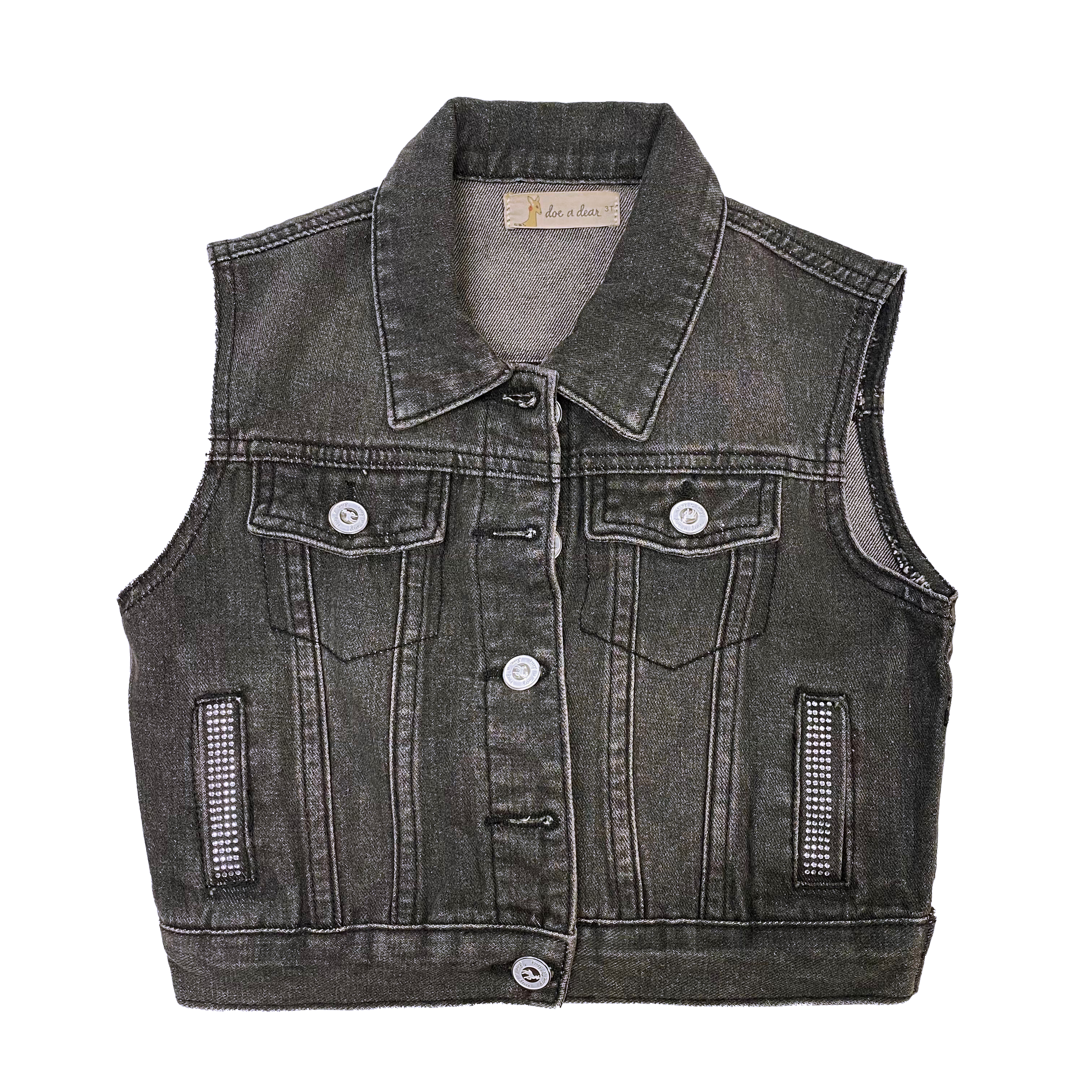 Rhinestone Stripe Denim Vest - Black - doe a dear