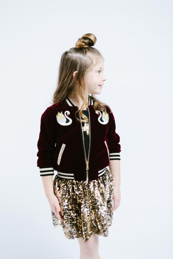 Swan Embroidery Patch Velvet Bomber Jacket - doe a dear