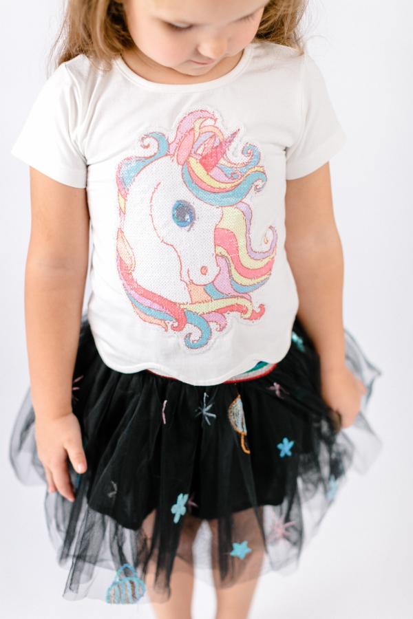 Unicorn Sequin Tee with Scalloped Hem