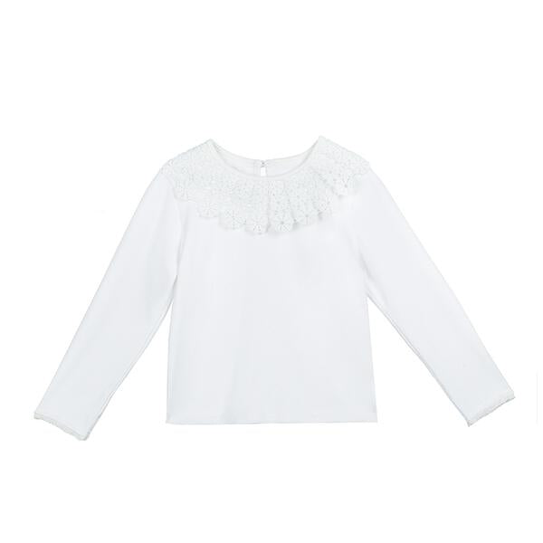 White Floral Lace Collar Top