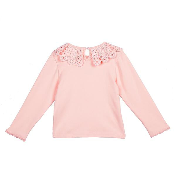 Pink Floral Lace Collar Top
