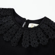 Black Floral Lace Collar Top