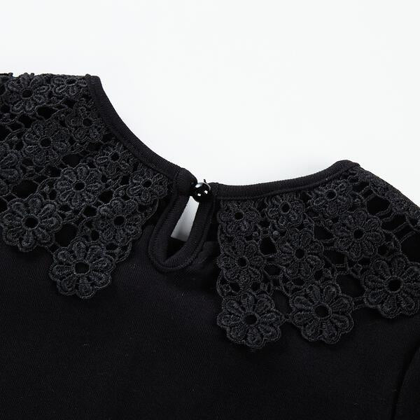 Black Floral Lace Collar Top