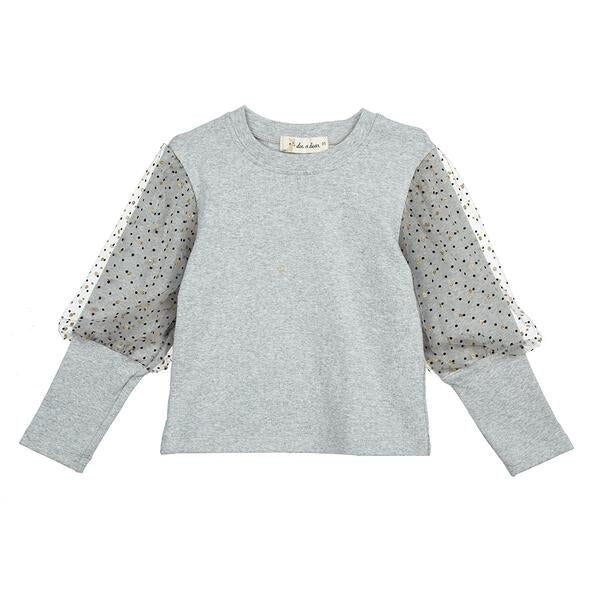 Grey Mesh Dots Sleeves Top - doe a dear