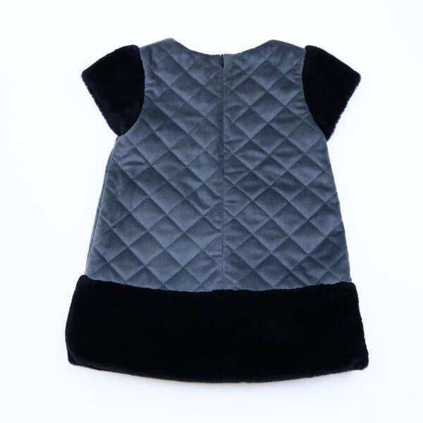 Quilted Dress with Fur Mix - Grey