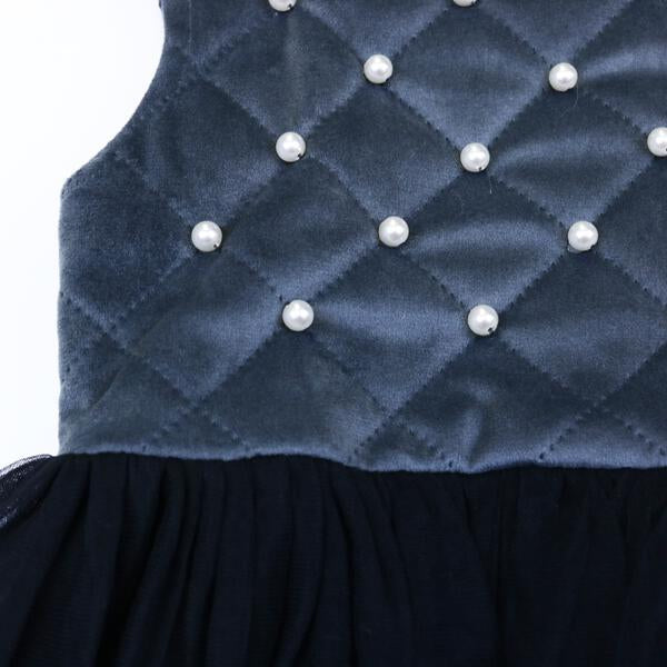Pearl Accents Quilted Dress - Grey