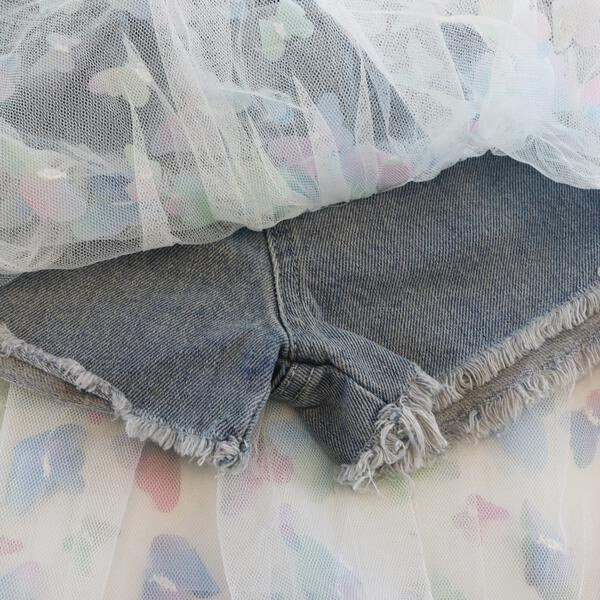 Butterfly Mesh Layer Denim Shorts - doe a dear