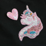 Sequin Unicorn Patch Pants - Black