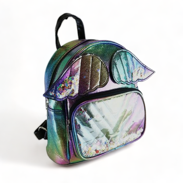 Angel Wings Iridescent Backpack - Black - doe a dear