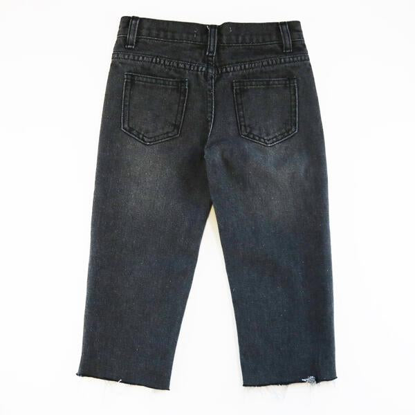 Rhinestone Stripe Wide Jeans -Black