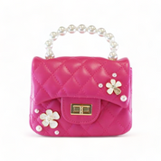 Pearl Handle Quilted Leather Purse w/ Charms - Fuchsia