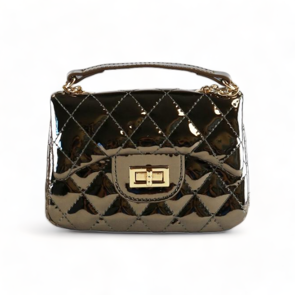Metallic Crossbody Quilted Purse - Pewter