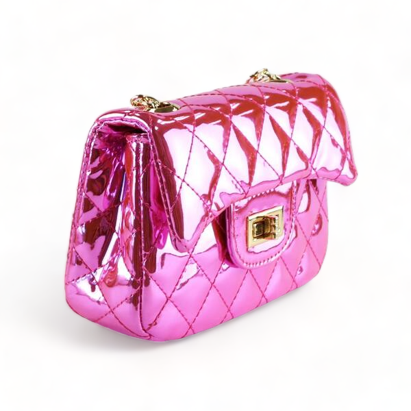 Metallic Crossbody Quilted Purse - Fuchsia - doe a dear