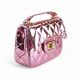 Metallic Crossbody Quilted Purse - Pink