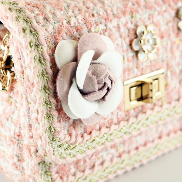 Floral Brooch Tweed Purse - Pink - doe a dear