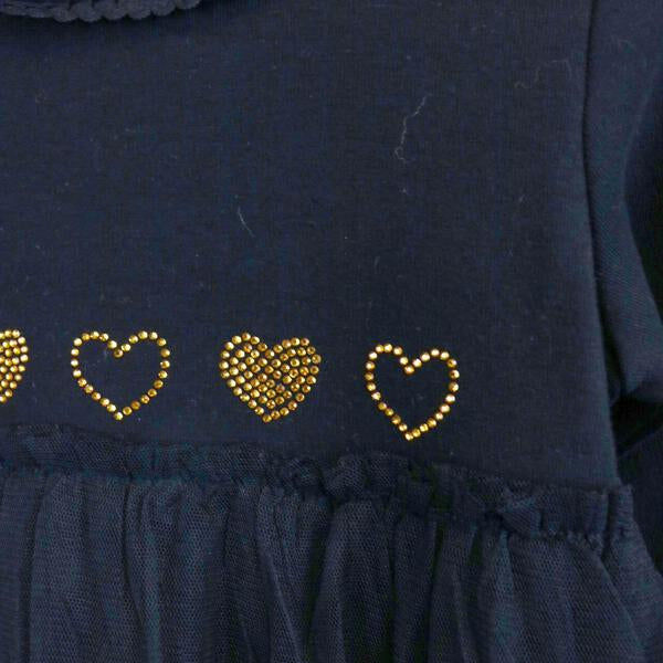 Rhinestone Heart Tiered Dress - Black