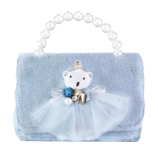 Princess Bear Furry Purse - Blue - doe a dear