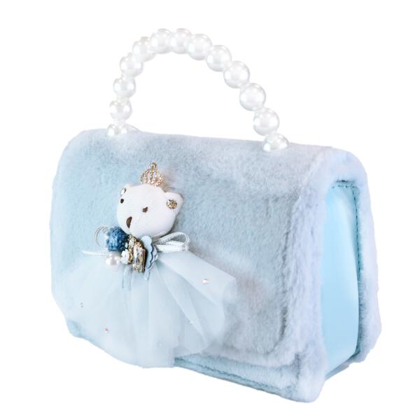 Princess Bear Furry Purse - Blue