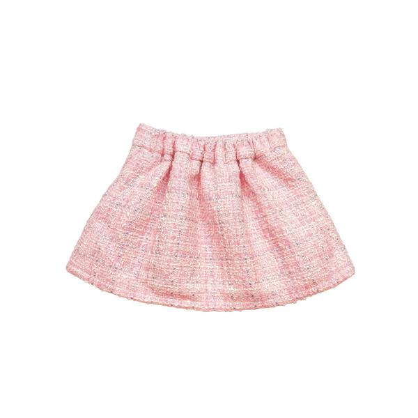 Pink Fur Trim Pleat Tweed Skirt