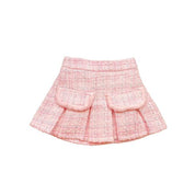 Pink Fur Trim Pleat Tweed Skirt