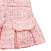 Pink Fur Trim Pleat Tweed Skirt - doe a dear