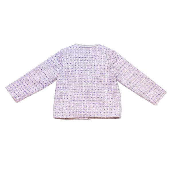 Purple Bowtie Pearl Trim Tweed Jacket