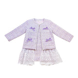 Purple Bowtie Pearl Trim Tweed Jacket