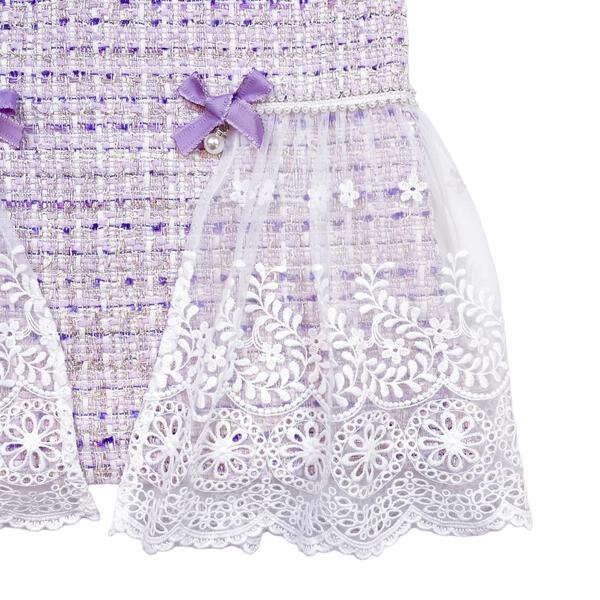 Purple Bowtie Lace Trim Tweed Dress