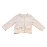 Pink Floral Lace Trim Tweed Jacket