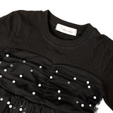 Pearl Detail Black Mesh Dress