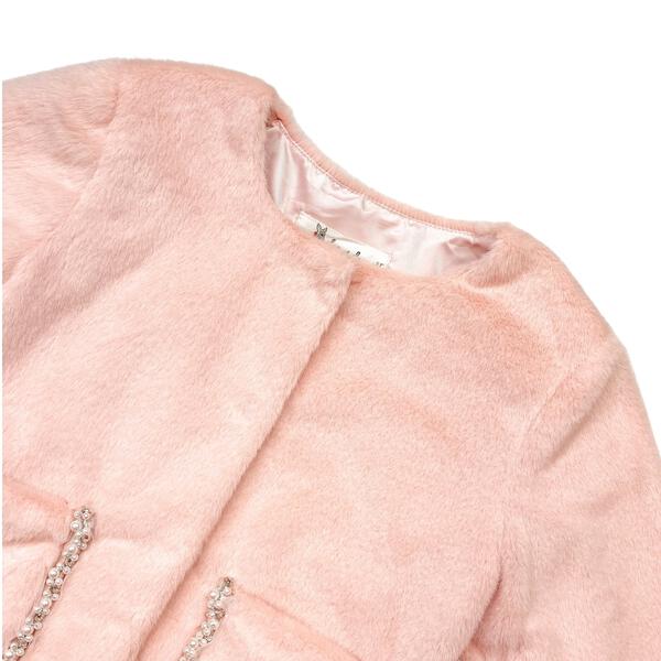 Embellished Trim Pink Fur Jacket