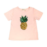 Pink Short Sleeve Tee w/ Pineapple Sequinned Patch