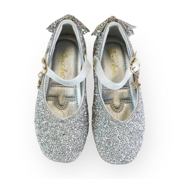 Bow Back Flat Shoes - Silver