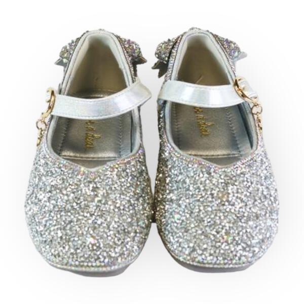 Bow Back Flat Shoes - Silver - doe a dear