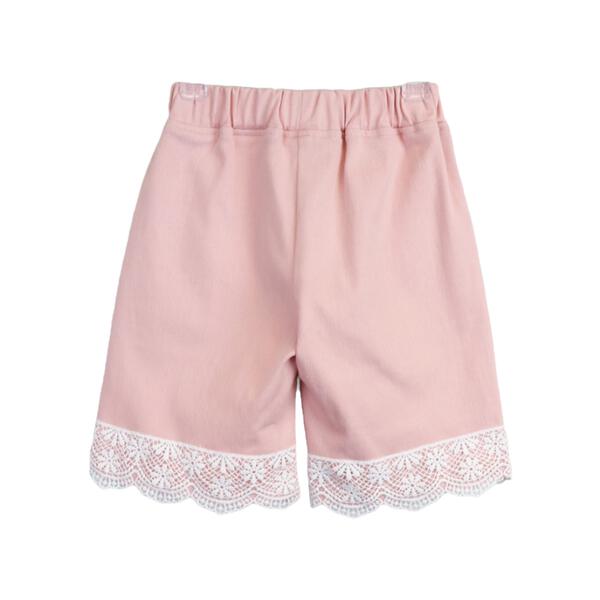 Pink Lace Trim Wide Twill Pants