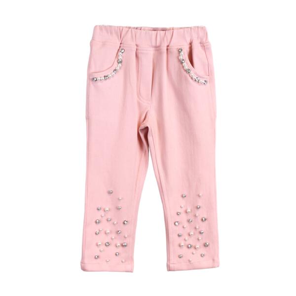 Pink Embellished Stretch Twill Pants