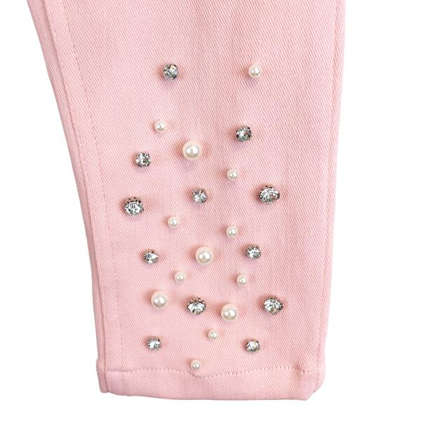 Pink Embellished Stretch Twill Pants
