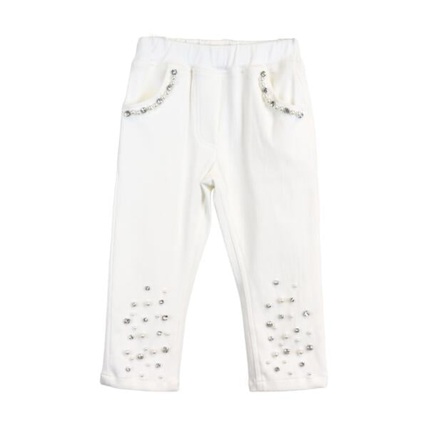 White Embellished Stretch Twill Pants