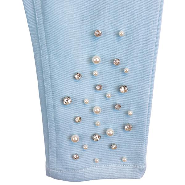 Blue Embellished Stretch Twill Pants - doe a dear