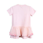 Pink Pom Pom Mesh Hem T-shirt Dress