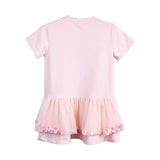 Pink Pom Pom Mesh Hem T-shirt Dress