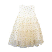 Gold Glitter Heart Mesh Layer White Dress - doe a dear