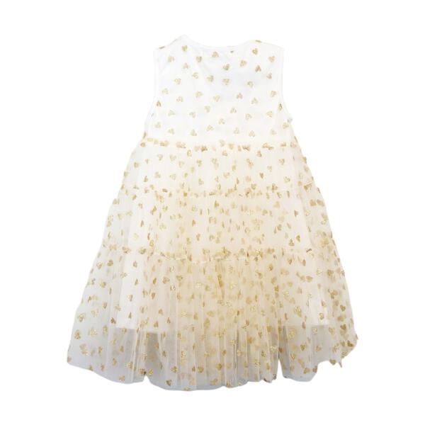 Gold Glitter Heart Mesh Layer White Dress - doe a dear